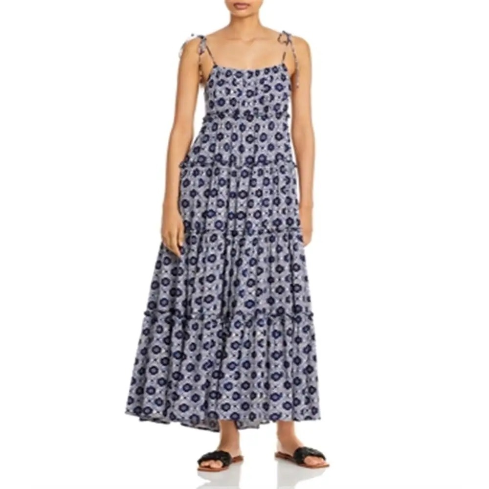 Aqua Women's Batik Tiered Maxi Dress Blue Size Small